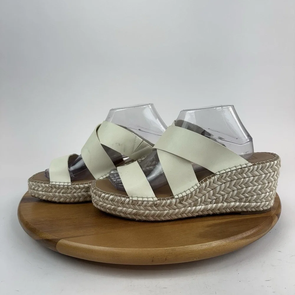 New Womens Nordstrom Rack Cressida‎ Ivory Faux Leather Wedges Sandals Size 11 M